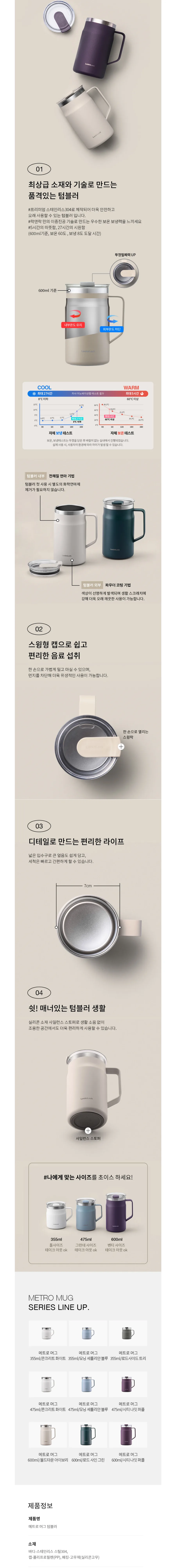 락앤락 뉴 메트로 머그 355ml 텀블러 + 송월 타월 150g 상세