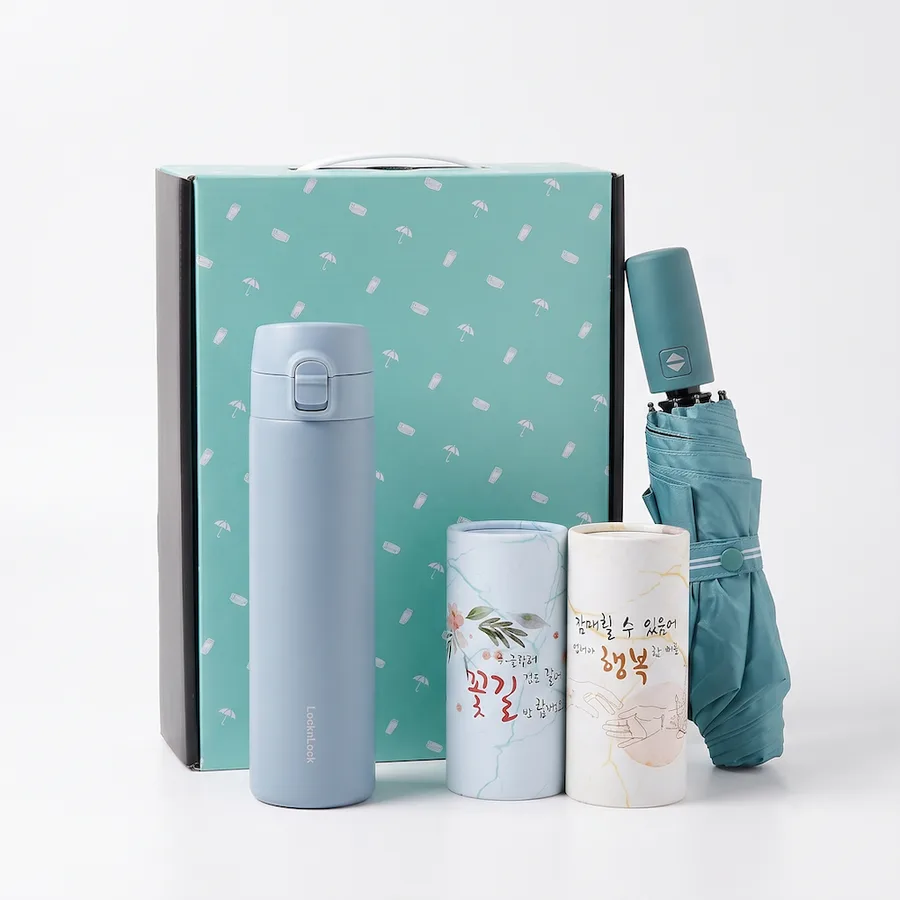 락앤락 슬림핏 원터치 400ml 텀블러 + 3단 우양산 + 차량용 티슈 2개